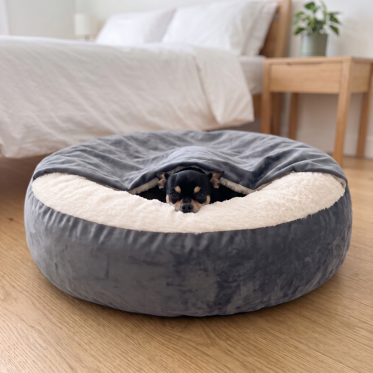 CuddleCave – Chihuahua versteckt sich unter der angenähten Decke