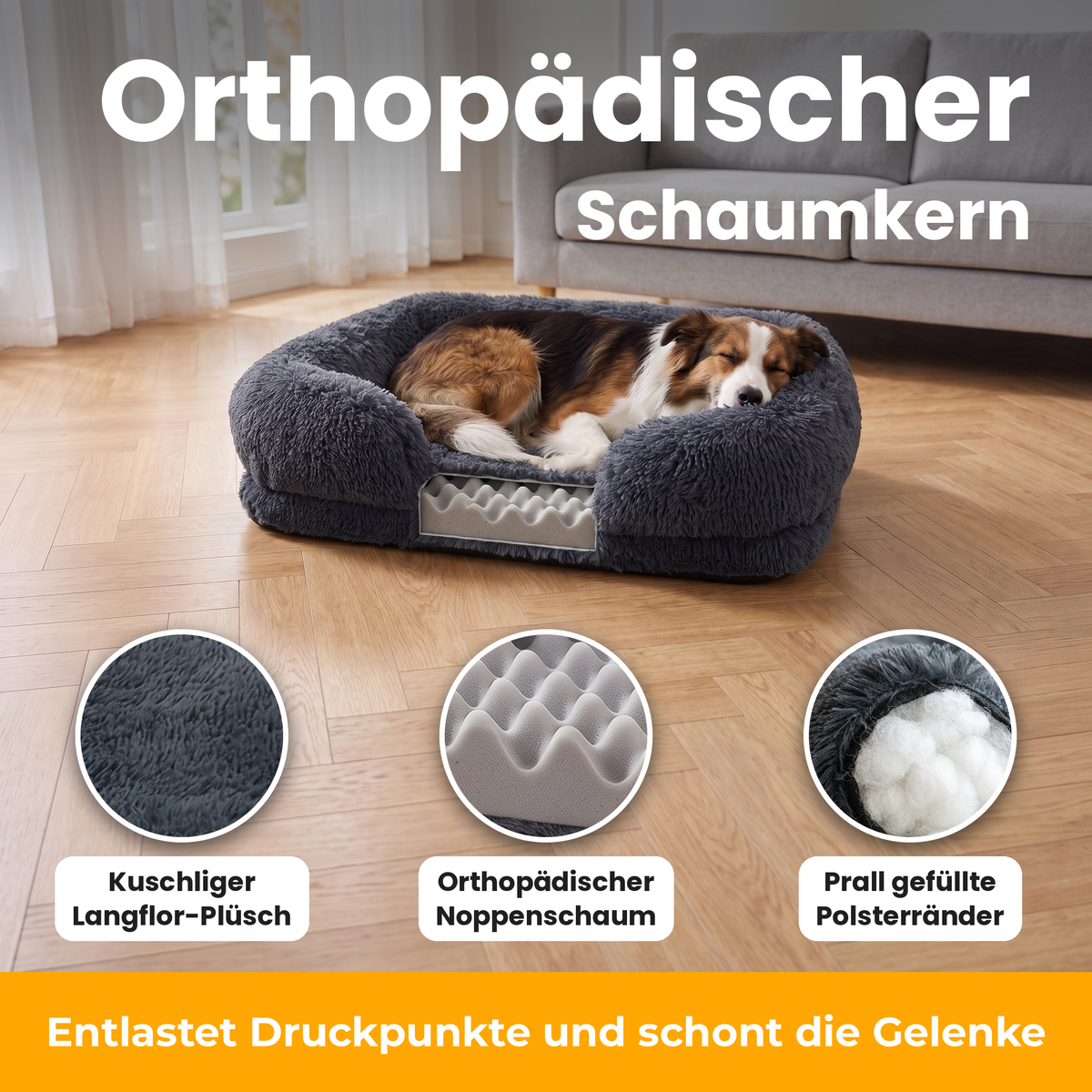 [de] CloudCouch – Querschnitt mit orthopädischem Noppenschaum-Kern unter dem Plüsch