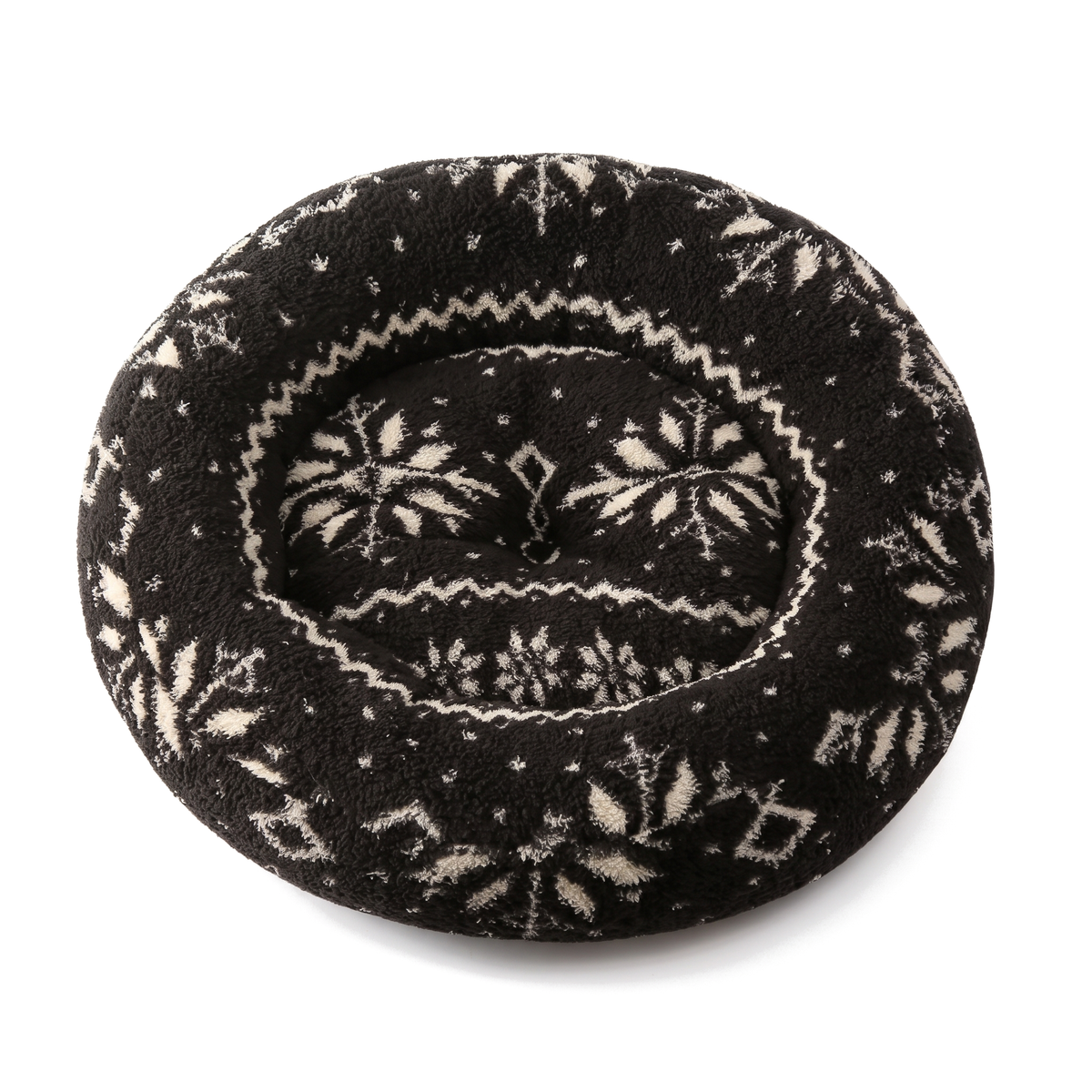 CozyRing Donut-Hundebett in Schneeflocke Schwarz