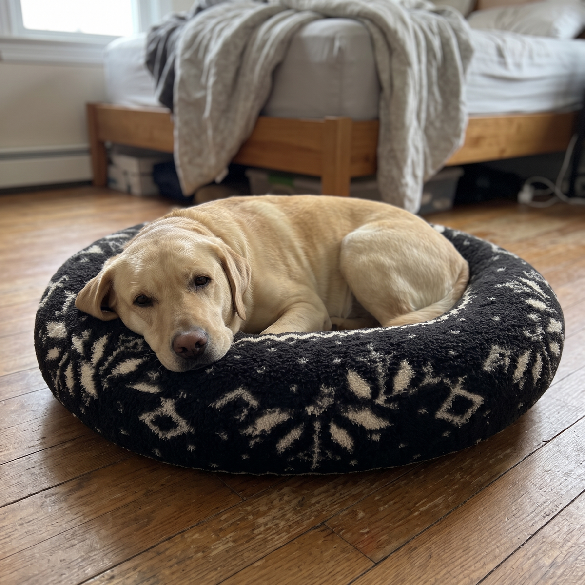 CozyRing – Labrador legt den Kopf auf den dicken Rand