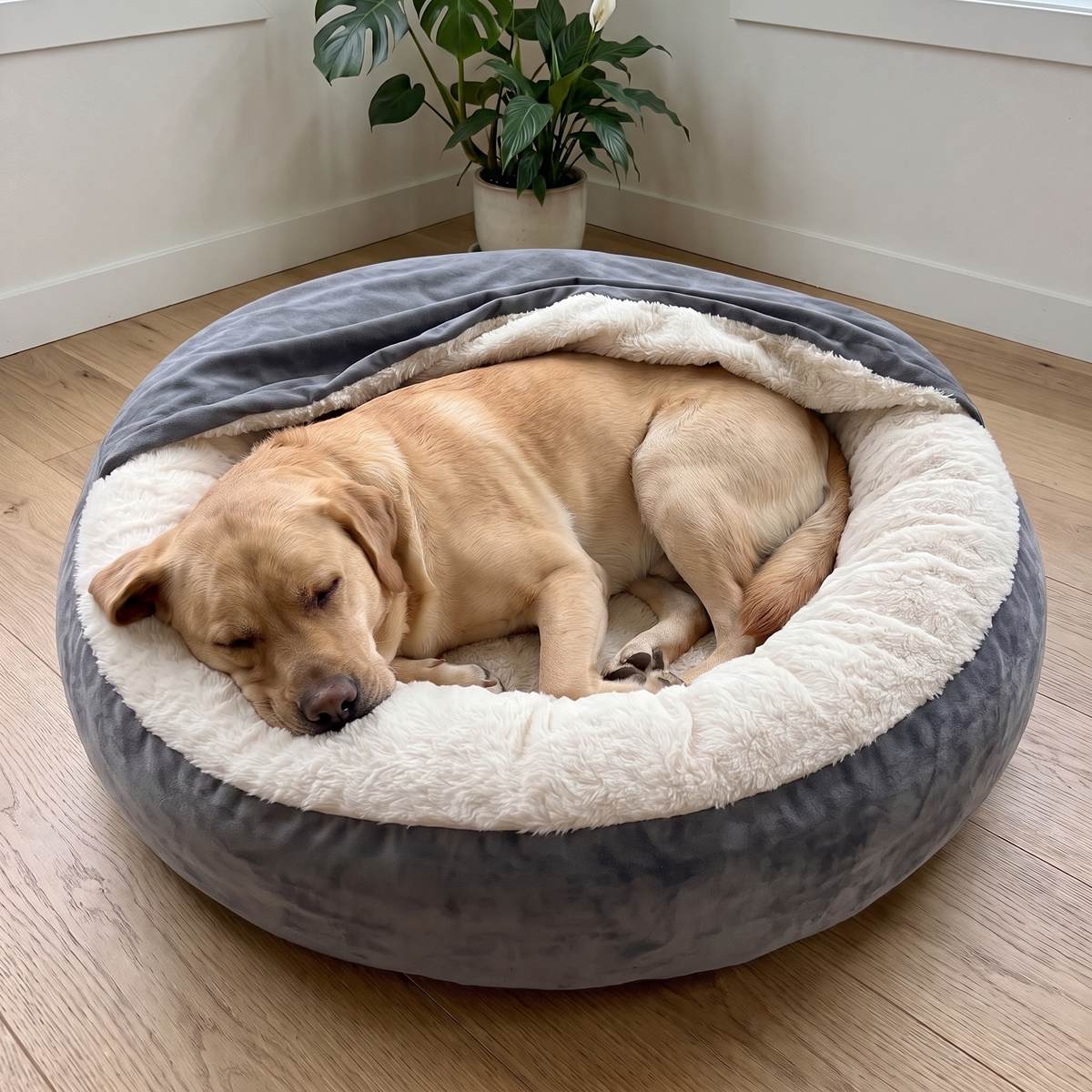 CuddleCave – Labrador schläft mit dem Kopf auf dem Rand