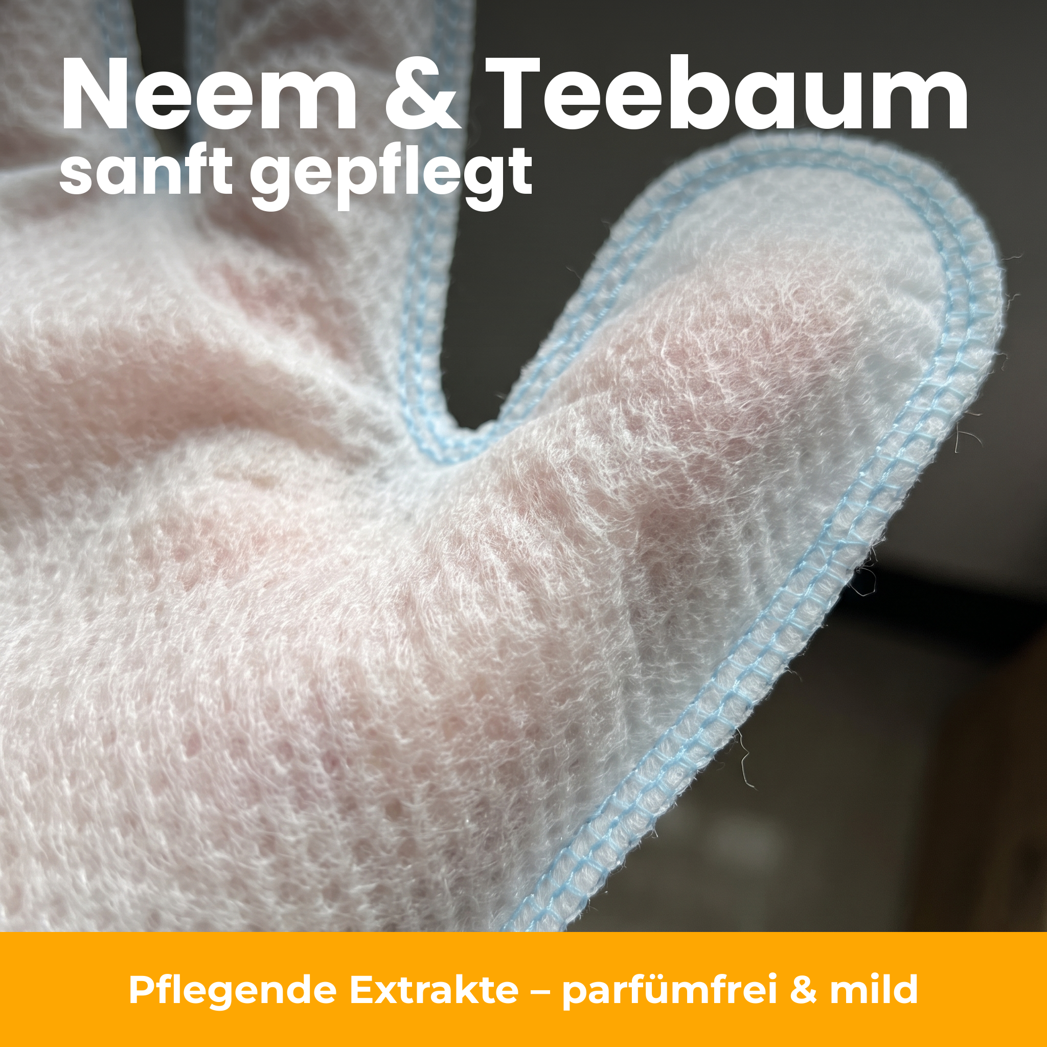 [de] Nahaufnahme des weichen Vliesstoffs mit Neem und Teebaum