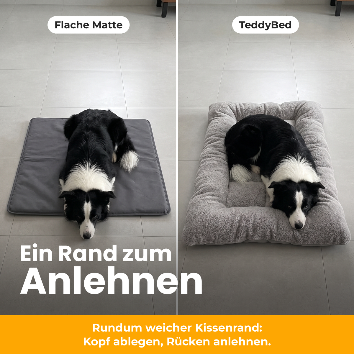 [de] TeddyBed – Vergleich: flache Matte und TeddyBed mit weichem Kissenrand